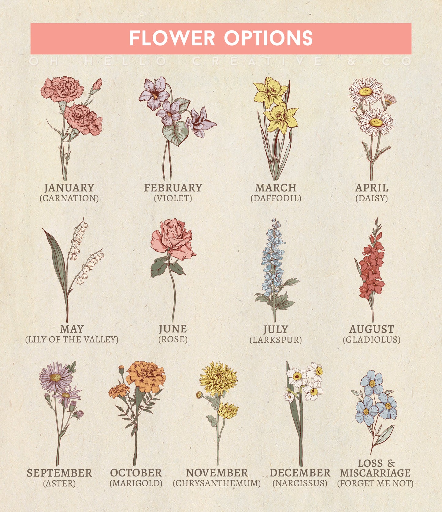 Family Birth Flower Illustration