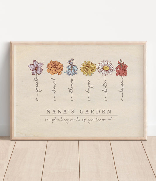 "Nana's Garden" Birth Flower Illustration