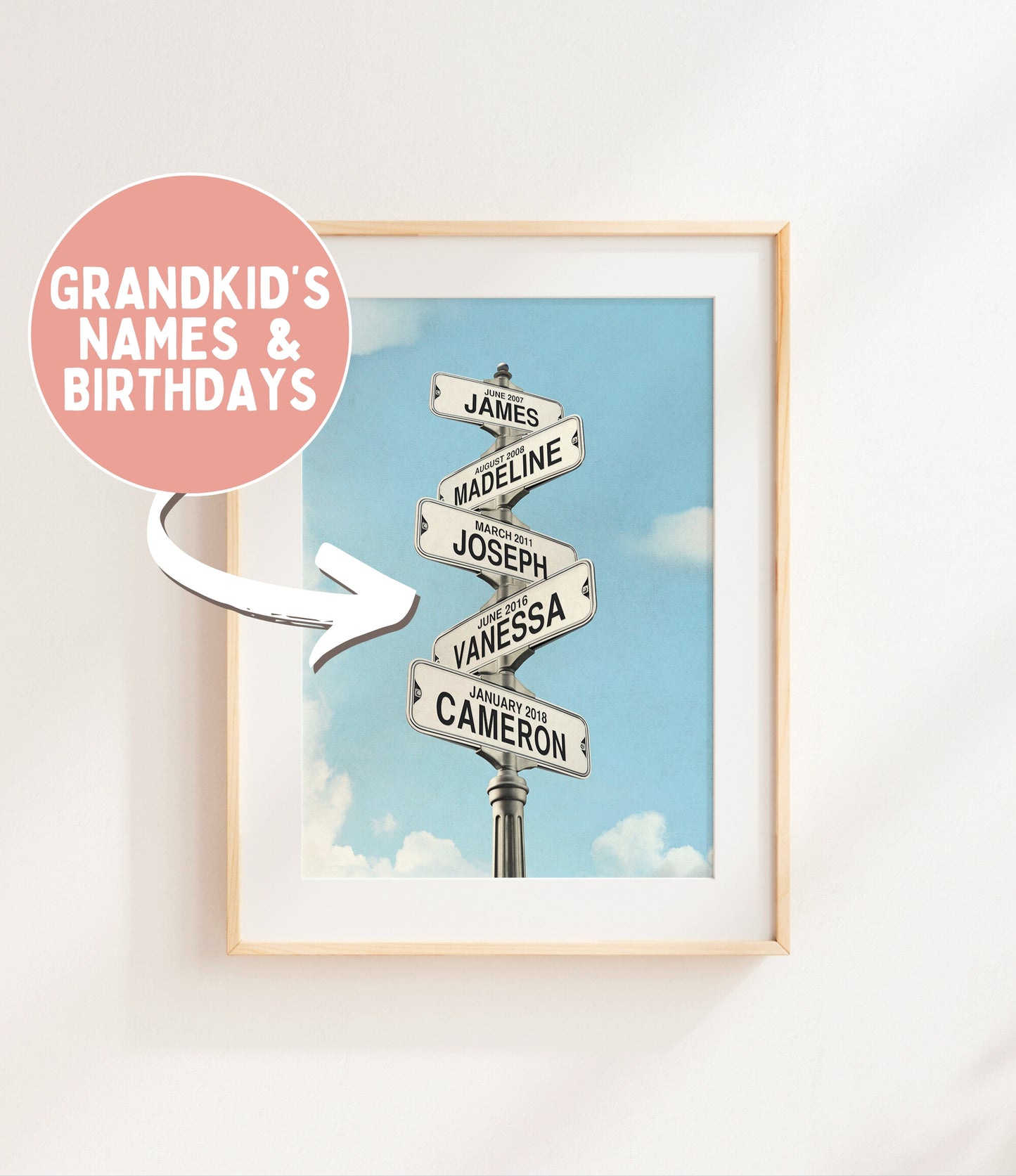 Vintage Street Sign with Grandkid's Names/Birthdates (color)