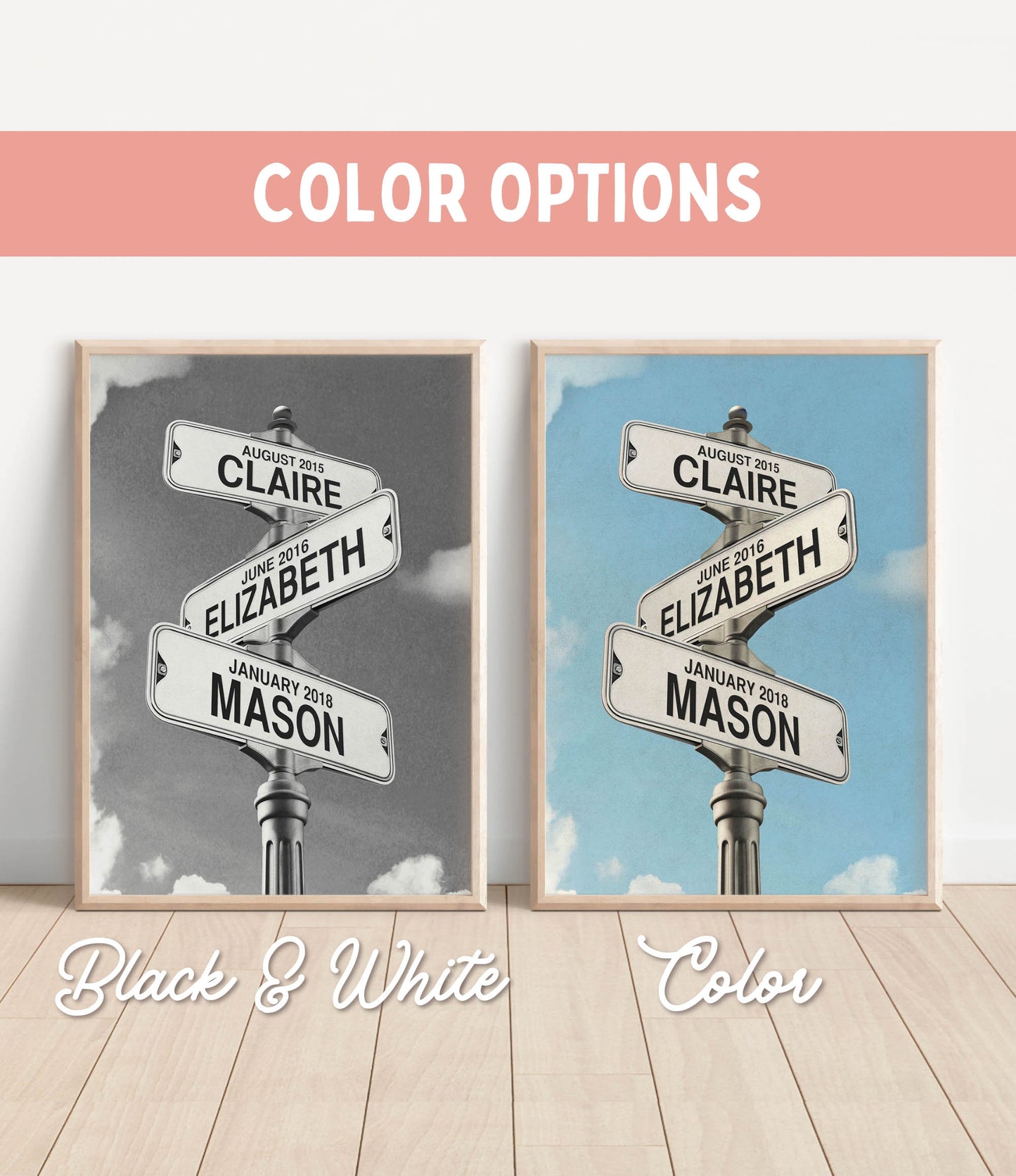 Vintage Street Sign with Grandkid's Names/Birthdates (color)
