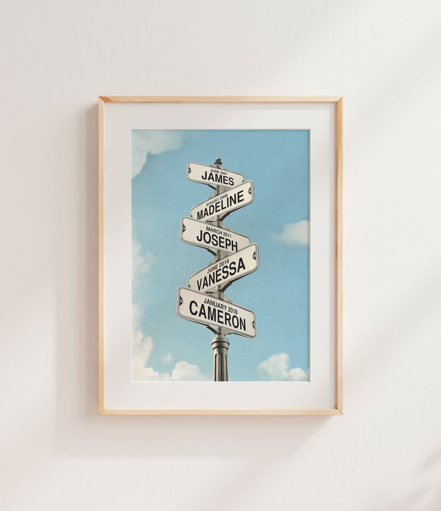 Vintage Street Sign with Family Member's Names/Birthdates (black & white)