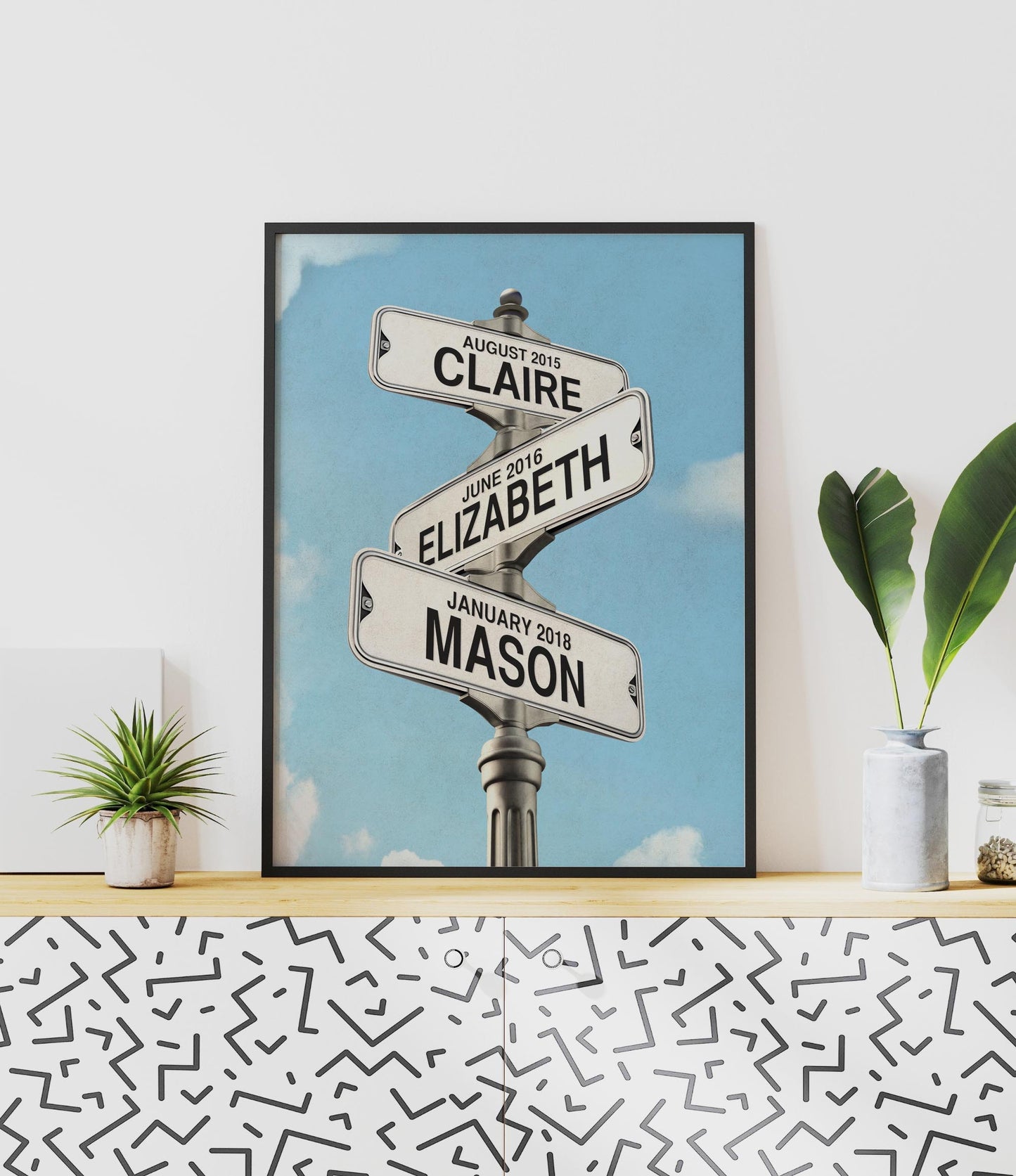 Vintage Street Sign with Grandkid's Names/Birthdates (color)