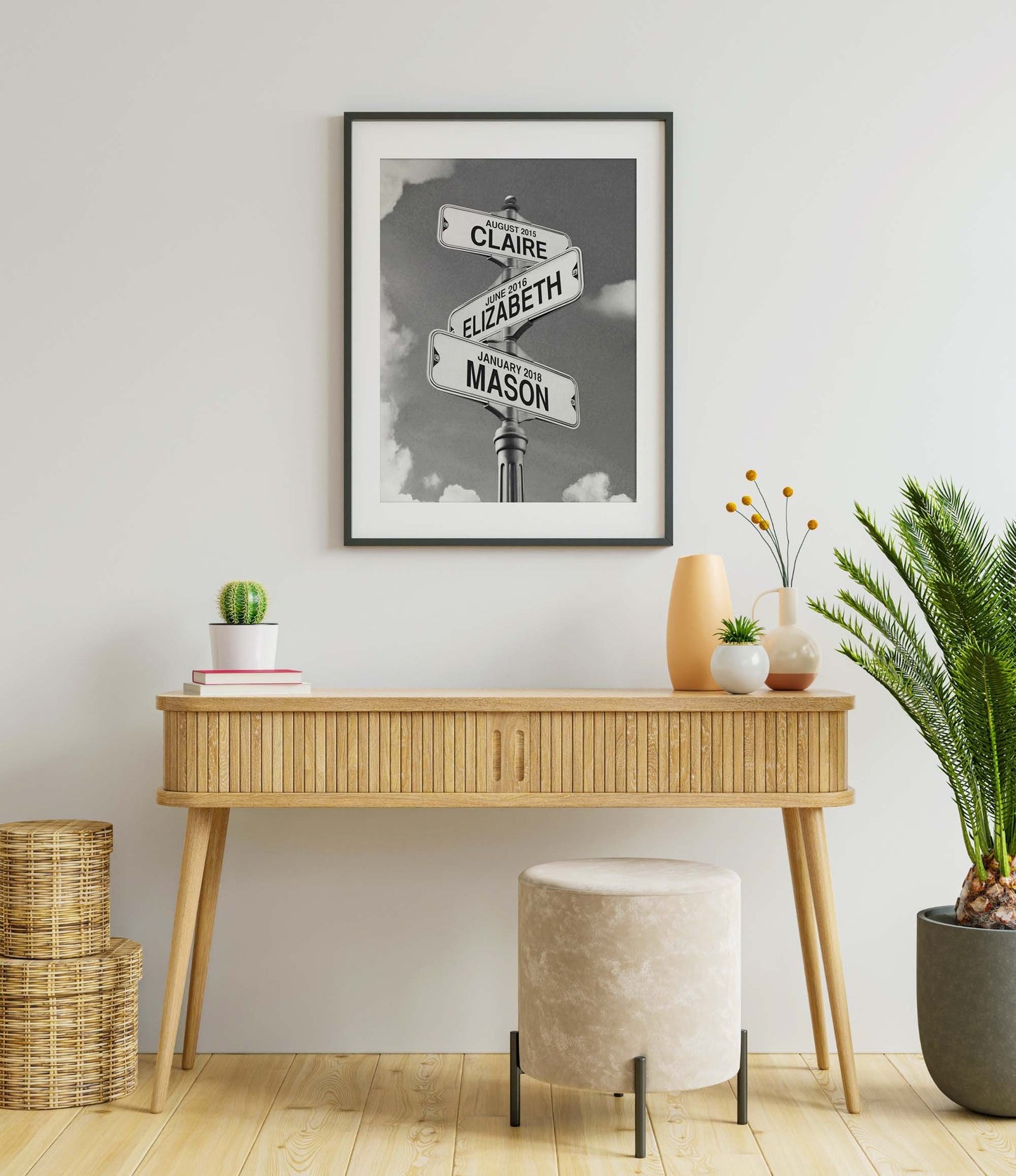 Vintage Street Sign with Grandkid's Names/Birthdates (black & white)