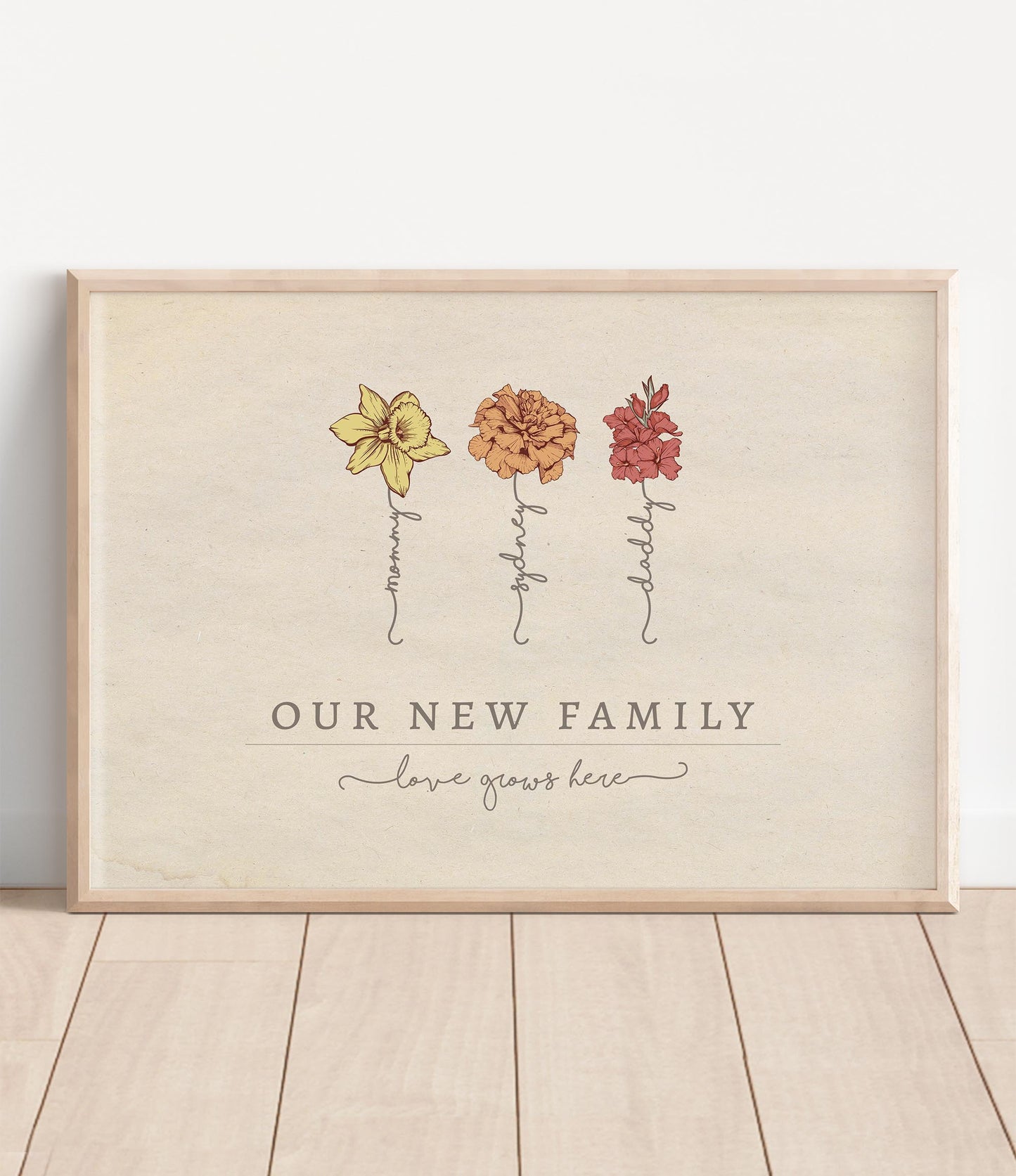 "Our New Family" Birth Flower Illustration